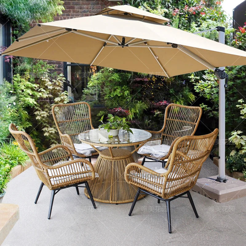 Rattan Chair Three Piece Set Balcony Table Combination Outdoor Furniture Armrest Single Rattan Sofa Recliner Patio Outdoor Chair