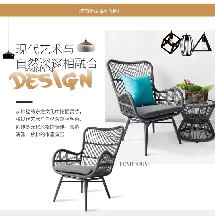 Rattan Chair Three Piece Set Balcony Table Combination Outdoor Furniture Armrest Single Rattan Sofa Recliner Patio Outdoor Chair