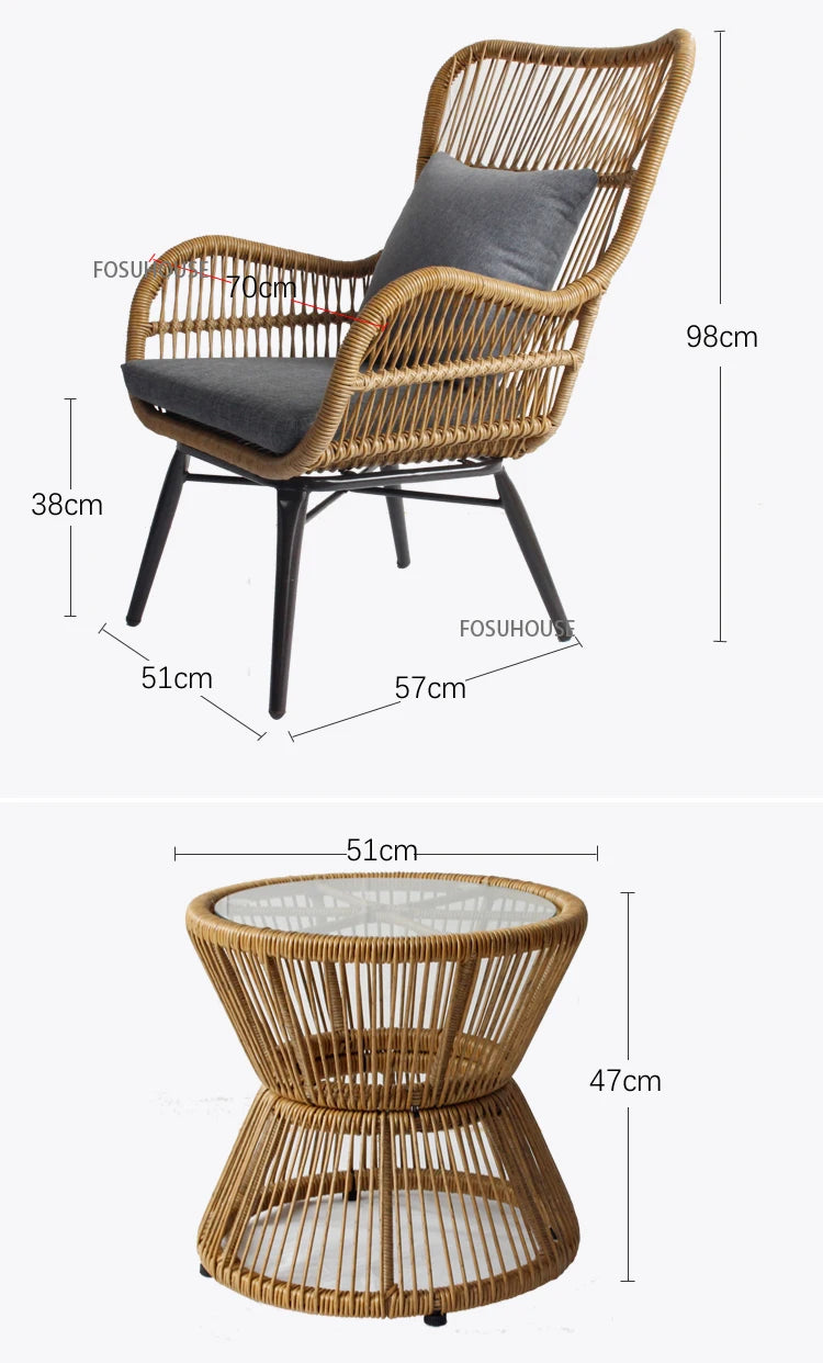 Rattan Chair Three Piece Set Balcony Table Combination Outdoor Furniture Armrest Single Rattan Sofa Recliner Patio Outdoor Chair