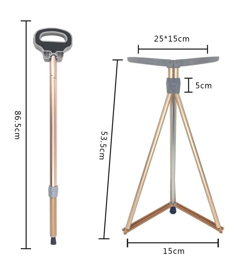 Aluminum Alloy Elderly Cane  Scratch-Resistant Multi-Function Hiking Stick  Foldable Walking Seat Adjustable Trekking Pole