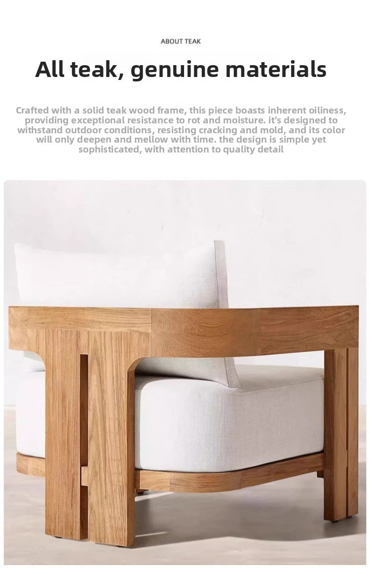 Luxury Outdoor Dining Set Teak Wood Dining Chair Natural Travertine Dining Table Waterproof Villa Patio Garden Furniture