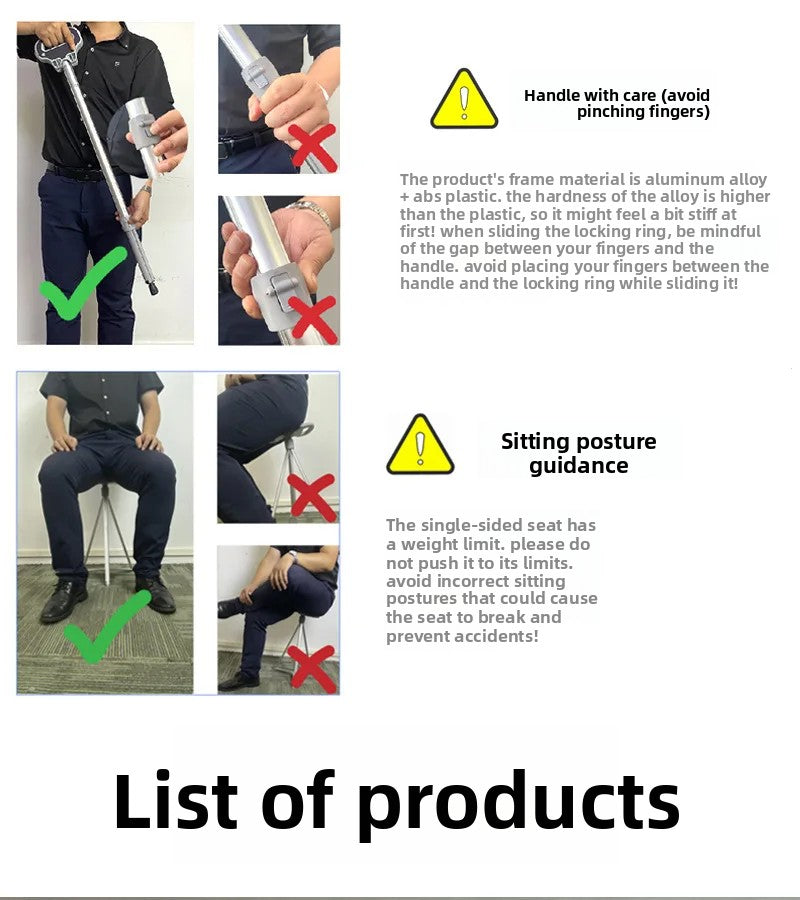 Aluminum Alloy Elderly Cane  Scratch-Resistant Multi-Function Hiking Stick  Foldable Walking Seat Adjustable Trekking Pole