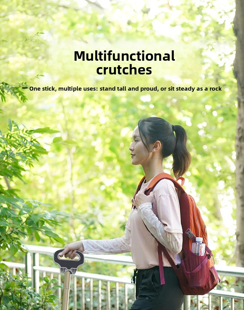Aluminum Alloy Elderly Cane  Scratch-Resistant Multi-Function Hiking Stick  Foldable Walking Seat Adjustable Trekking Pole