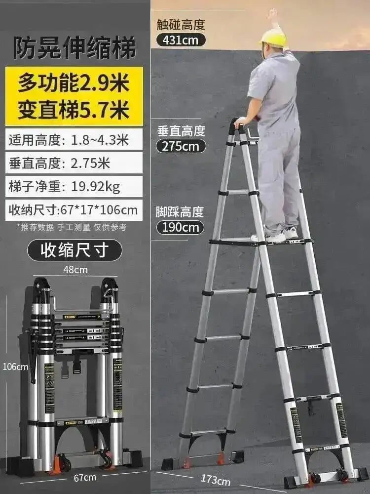 Engineering Multifunctional Aluminum Ladder Step Alloy Stools Home Folding Telescopic Ladder Portable Thick Herringbone Stairs