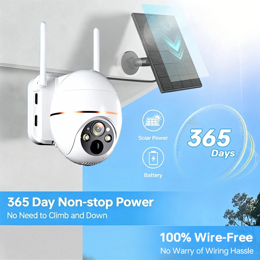 EseeCloud 5MP 4G PTZ Solar Battery Camera With Solar Panels Color Night Vision IR Motion Detection Outdoor Waterproof IP Cam