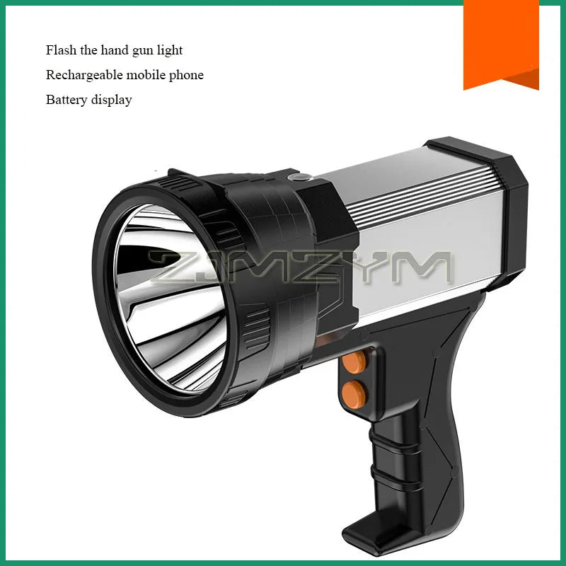 Super Bright Searchlight Powerful Rechargeable Flashlight LED Work Light Long Lasting Spotlight Camping Lantern With Side Light