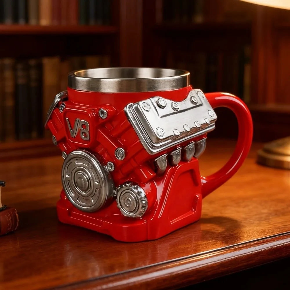 Creative Retro Engine Coffee Cup V6/V8/V12 With Handle Drinking Cup 3D Resin Tea Mugs Office