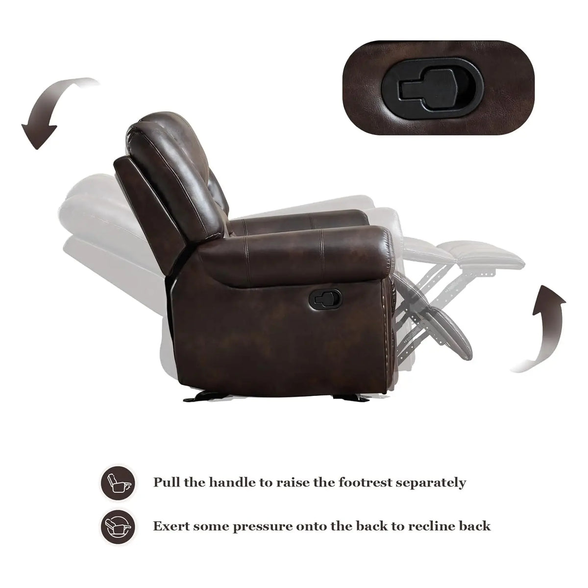 #Overstuffed Leather Rocker Recliner Chair Manual Single Sofa Living Room Bedroom Dark Brown, Customized