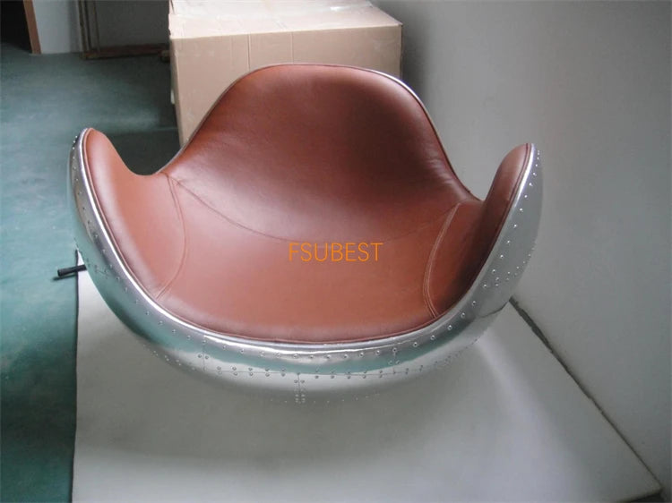 FSUBEST Vintage Aluminum Aviator ball chairs Living Room Sofas Leather Skin Rocking Aviator Aluminum Leather Arm Chair