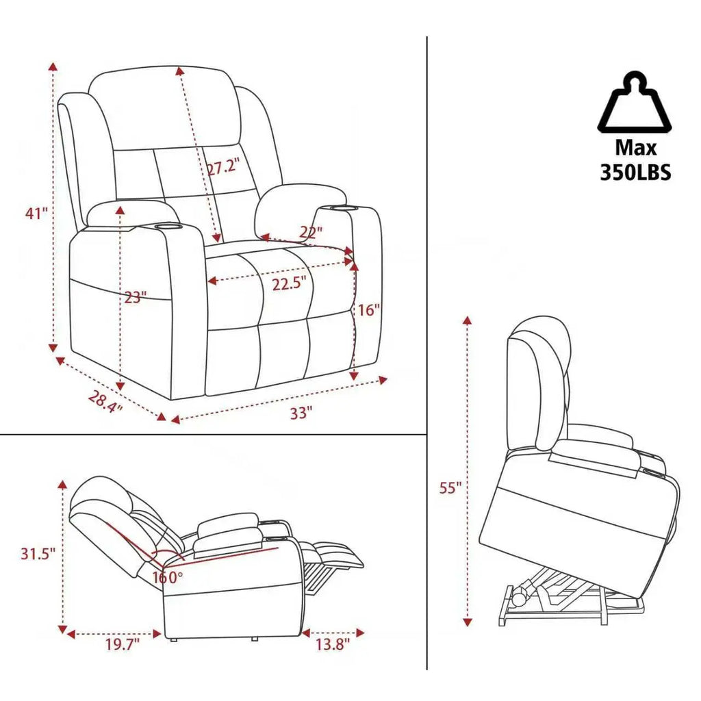 #Electric Power Lift Recliner with Massage & Heat USB Type-C Cup Holders Infinite Position for Elderly, Customized