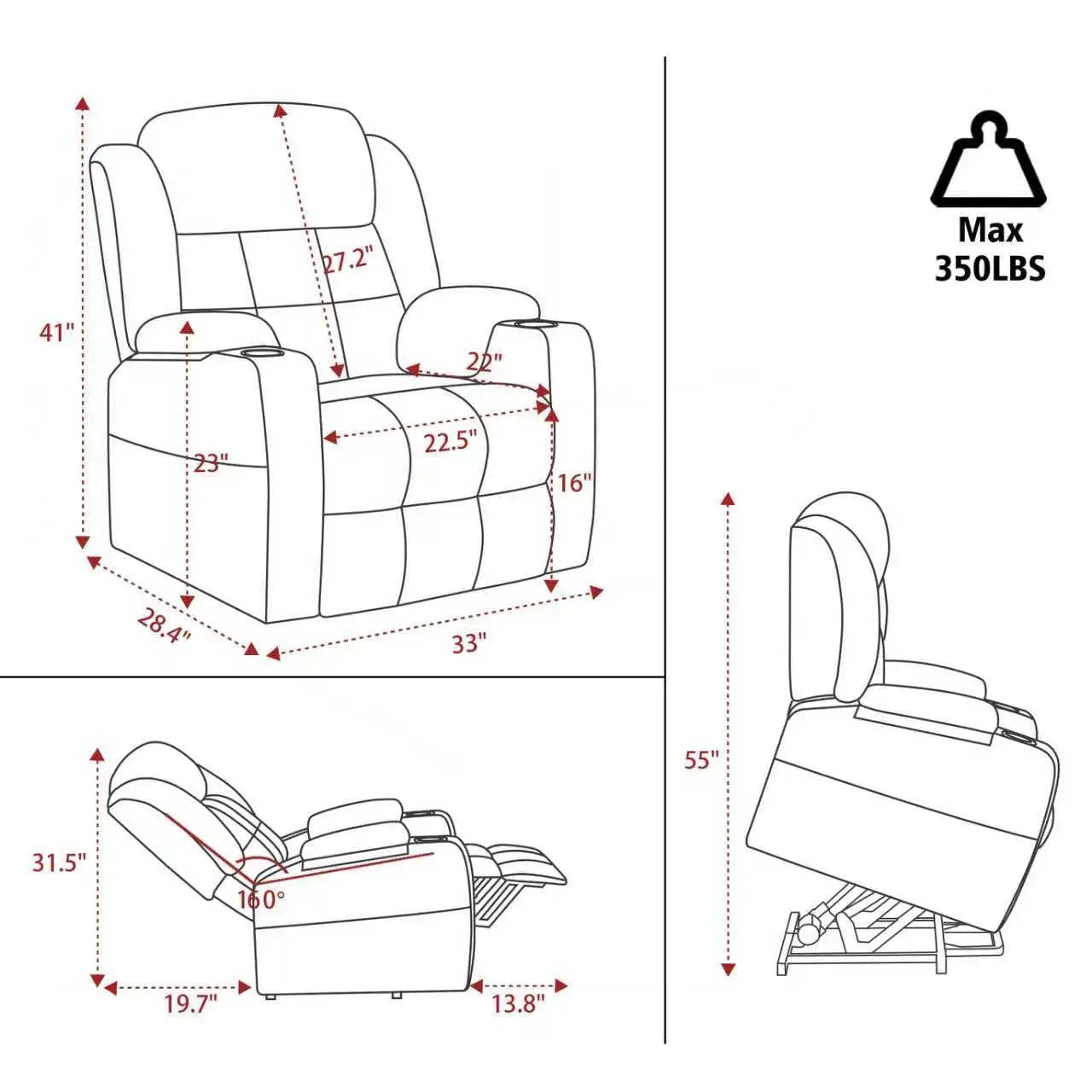 #Electric Power Lift Recliner with Massage & Heat USB Type-C Cup Holders Infinite Position for Elderly, Customized
