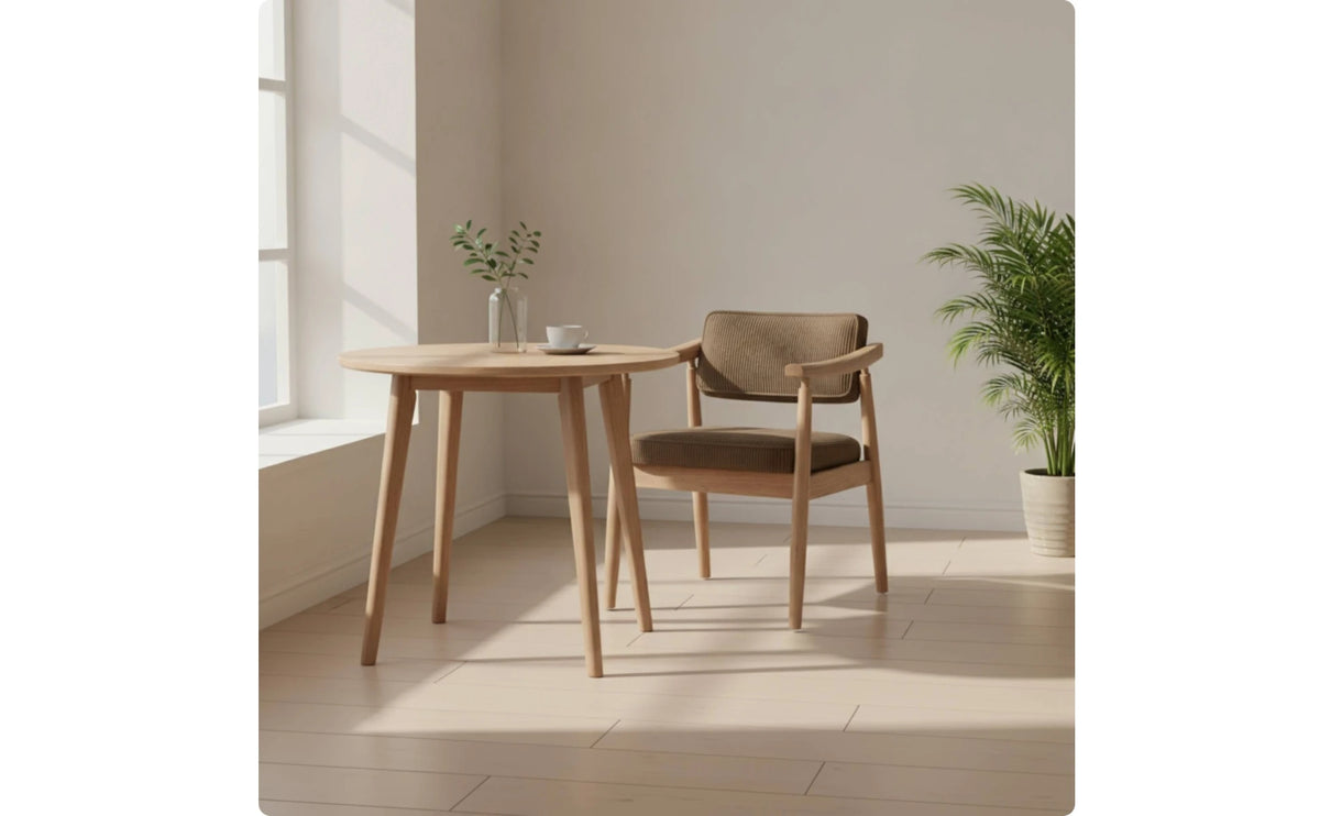 Corduroy Armchair Padded Ash Wood Chair Wood Chair with Cushions Minimalist for Reading Corner, Dining Room