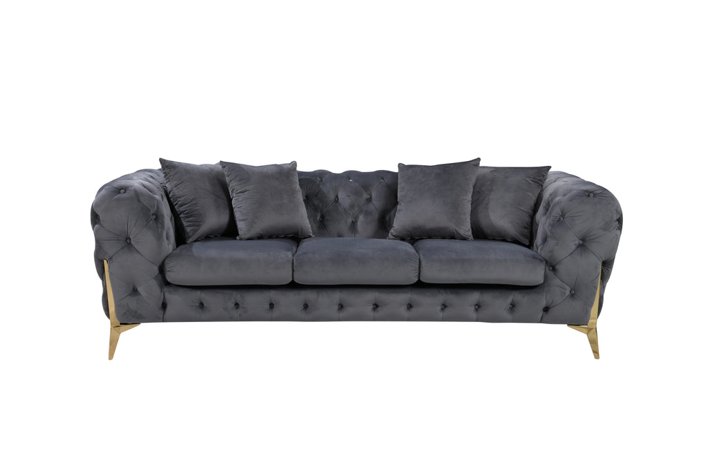 Luxury Tufted Velvet Chesterfield Couch Set Furniture Living Room Lounge Sofa Upholstered 2 Seater Sofas With Gold Legs