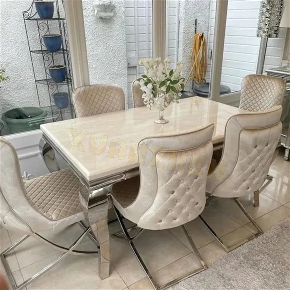 Cheap High Quality Dining Table Set Customized Dining Room Table and Grey Chairs Marble Luxury Dining Table