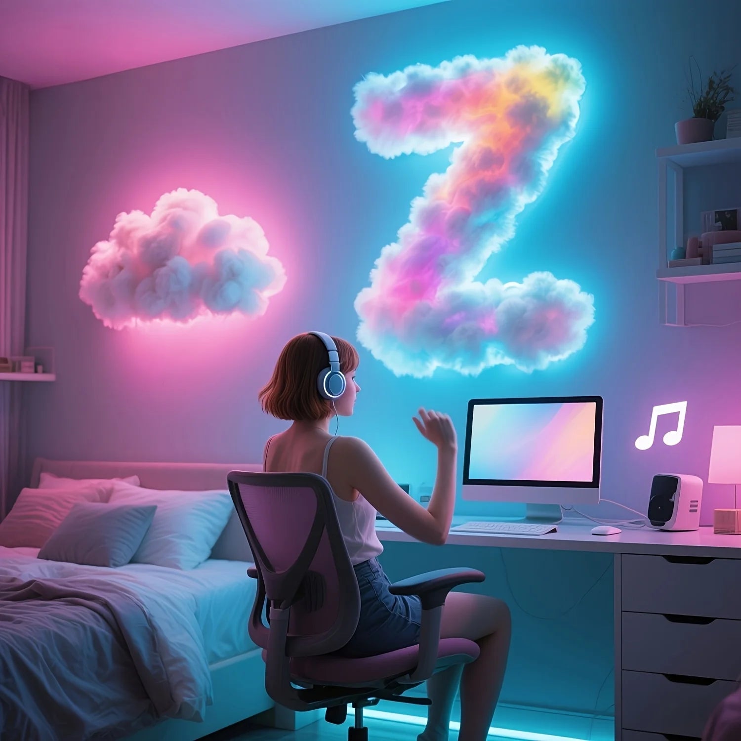Cloud LED Lamp, DIY Room Decoration Light 3D Color Atmosphere Night Color Changing Lamp for Game Room Party Club