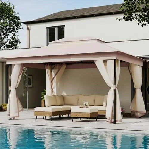 Patio Gazebo 10'x13', Outdoor Heavy Duty Party Tent Shelter with Double Roofs, Mosquito Nettings for Backyard, Garden