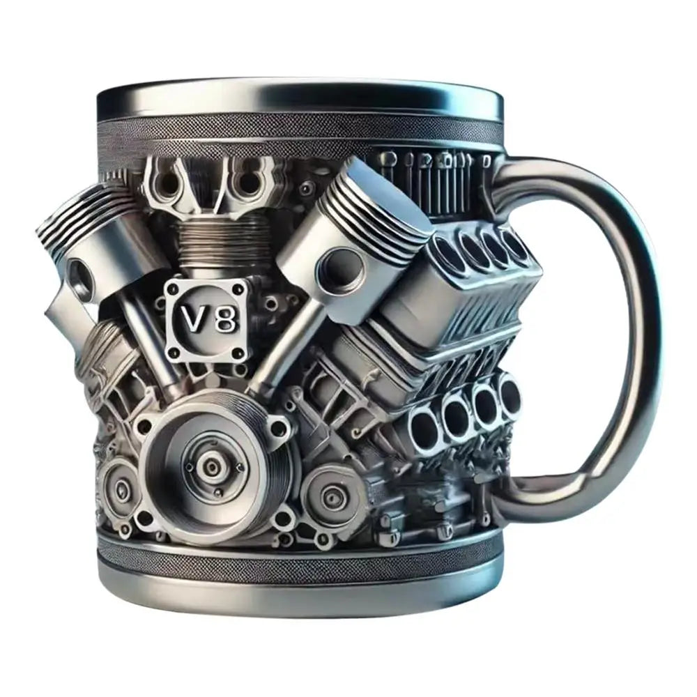 Stainless Steel Drink Mug Engine Design Water Drink Mug Beverage Tea Juice Milk Container Double Wall Insulated for Morning