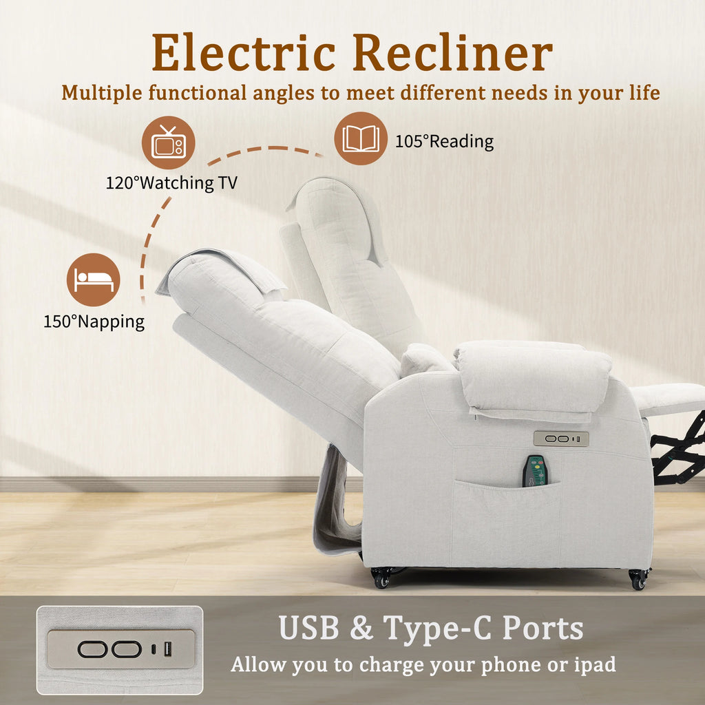 Korser Power Small Recliner Chair for Small Spaces with Wheels and USB Ports for Living Room，Bedroom，Office