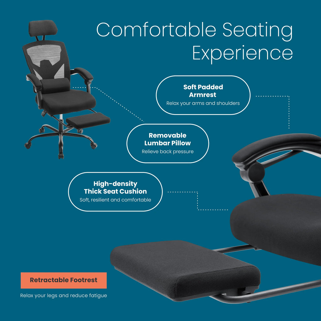 MCQ High Back Ergonomic Reclining Gaming Office Chair with Lumbar Support Pillow Mesh Swivel Rolling Rocking Computer Desk Chair