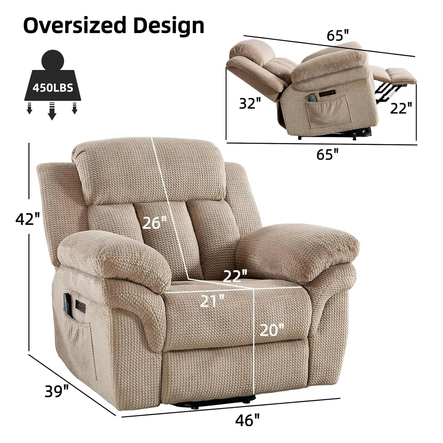 Massage Recliner Chair, Overstuffed Rocker Lazy Boy Chairs with Vibration&Gently Heat,Fabric Ergonomic Manual Nursery, Custom