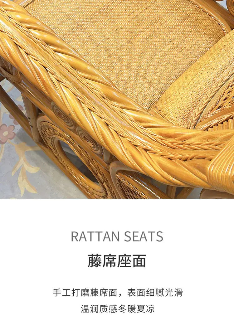 Rattan Chair Casual Rocking Chair Natural Real Rattan Recliner Balcony Rocking Chair Adult