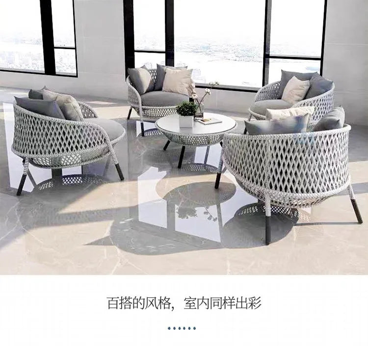 Outdoor courtyard sofa hotel B & B open-air balcony rattan chair furniture leisure rattan single sofa coffee table combination