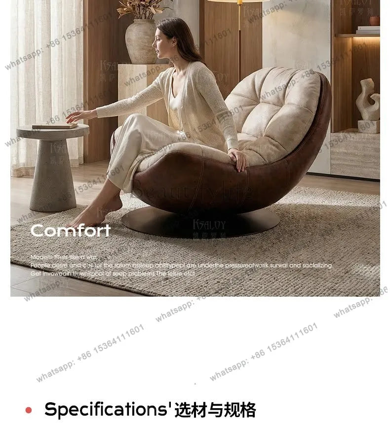 PG Italian light luxury rotating chair lazy sofa retro leather single living room balcony leisure chair