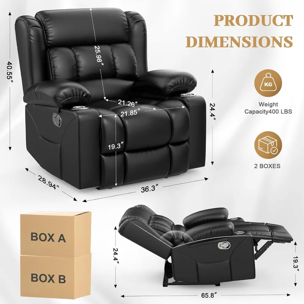 Oversized Manual Recliner Chair with Cup Holder & Storage, Single Reclining Sofa for Living Room Home Theater RV