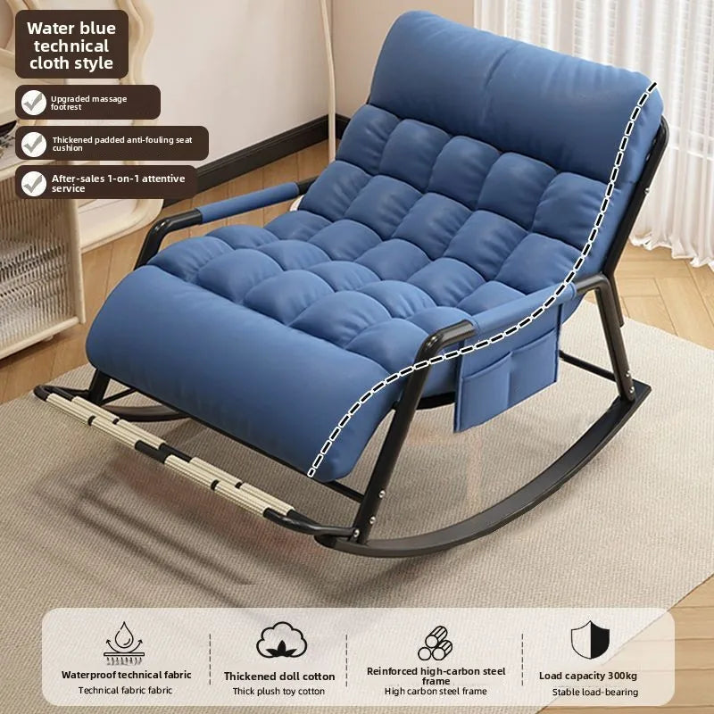 Lazy double folding rocking chair, adjustable 5 postures: adult home balcony leisure chair, made of technical fabrics