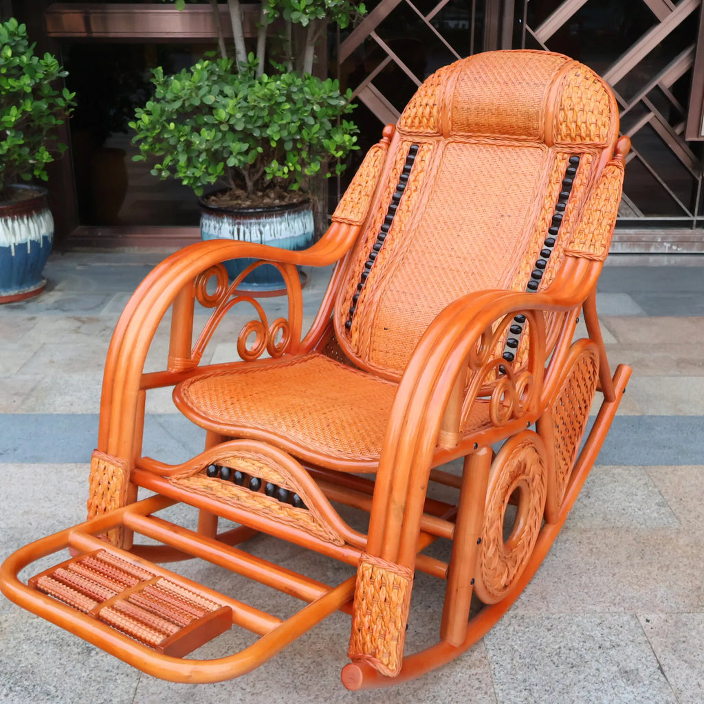 Natural rattan rocking chair sofa recliner lazy adult elderly chair living room