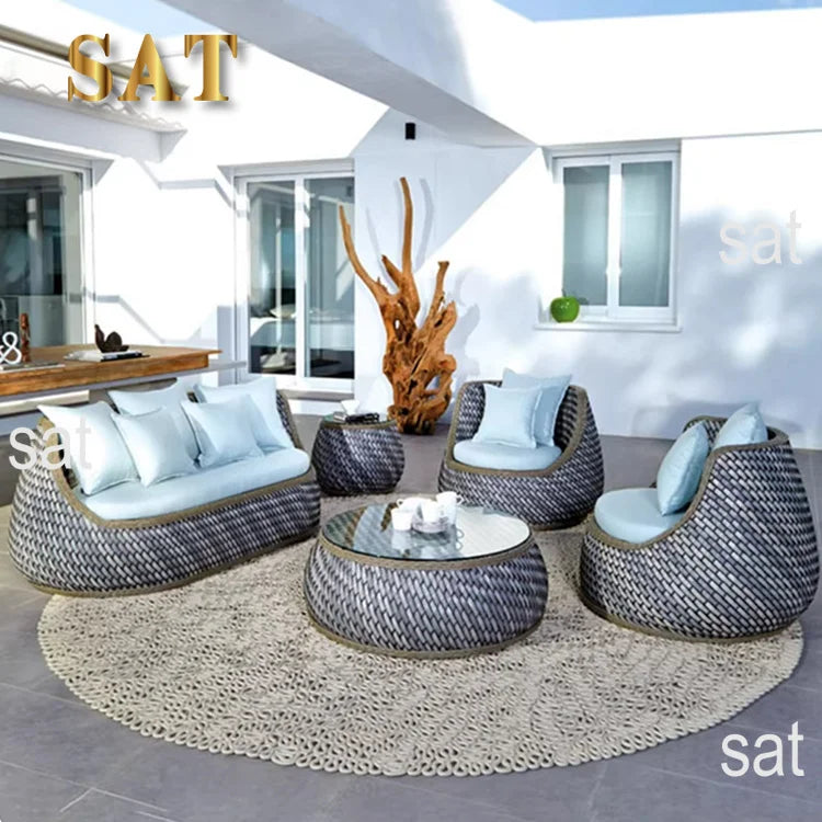 Otdoor Wicker Garden Sectional Sofa Set With Cushion Garden Rattan Furniture Sofa