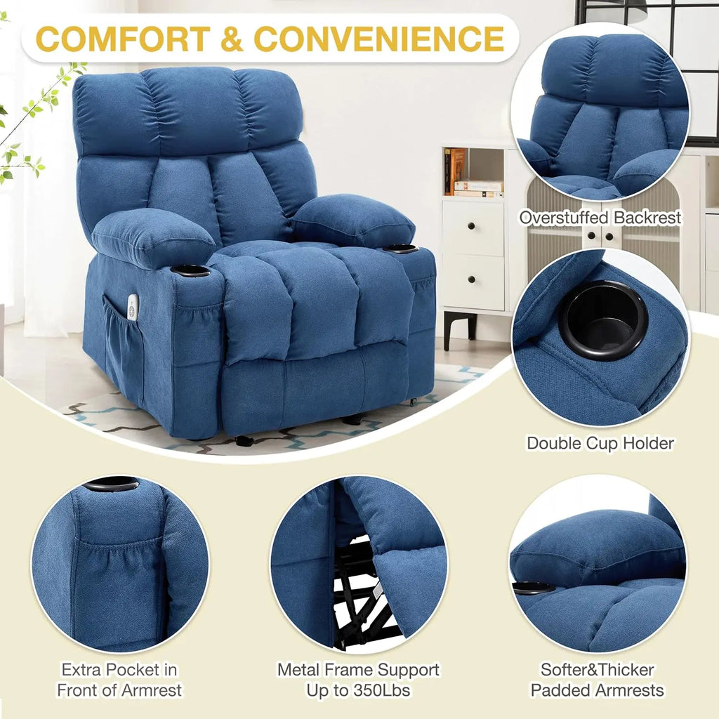 Massage Recliner Chair, Overstuffed Rocker Lazy Boy Chairs with Vibration&Gently Heat,Fabric Ergonomic Manual Nursery, Custom