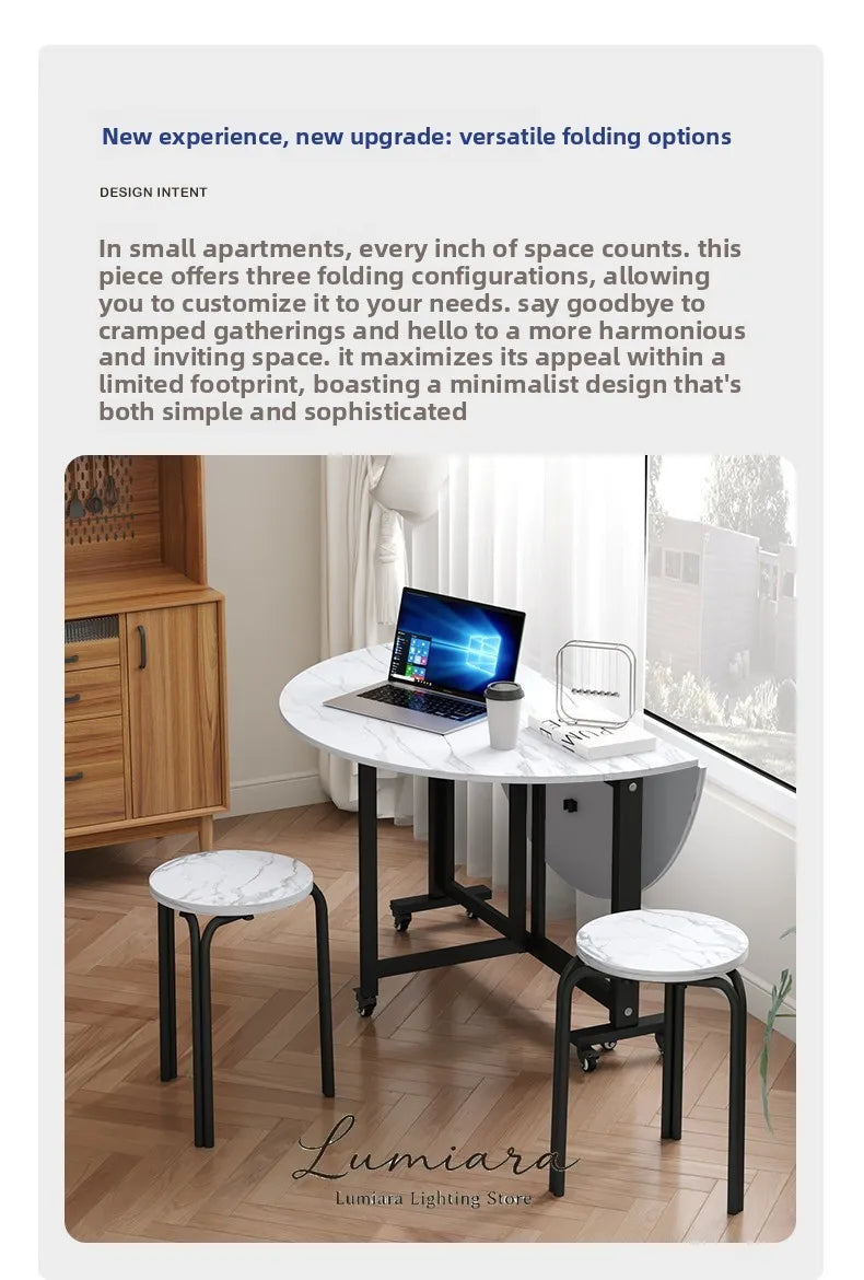 Folding table Household dining table Small apartment round table Multifunctional installation-free mobile simple round dining