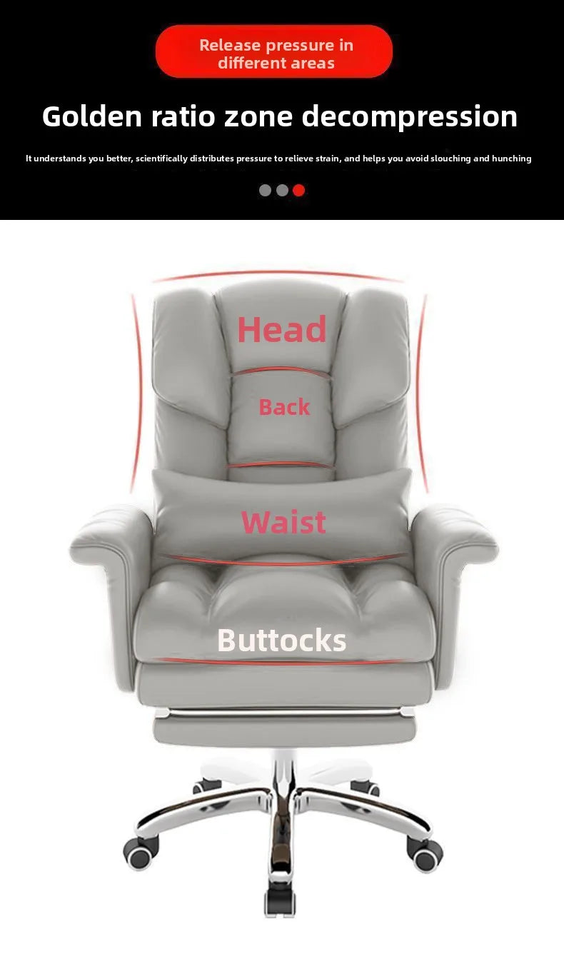 Executive Leather Office Chair Ergonomic Comfort Reclining Desk Chair for Home Workstations Full Backlift Adjustable Furniture