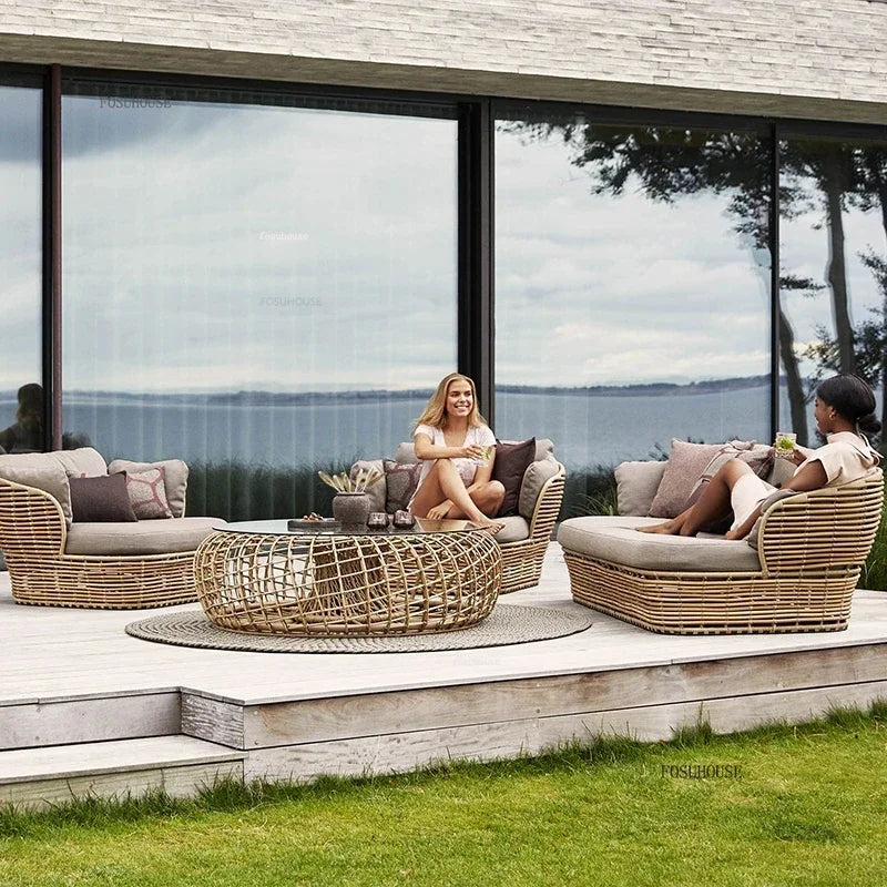 Nordic Hotel Outdoor Rattan Garden Sofas B&B Villa Garden Simple Courtyard Waterproof Sun Protection Lazy Sofa Outdoor Furniture