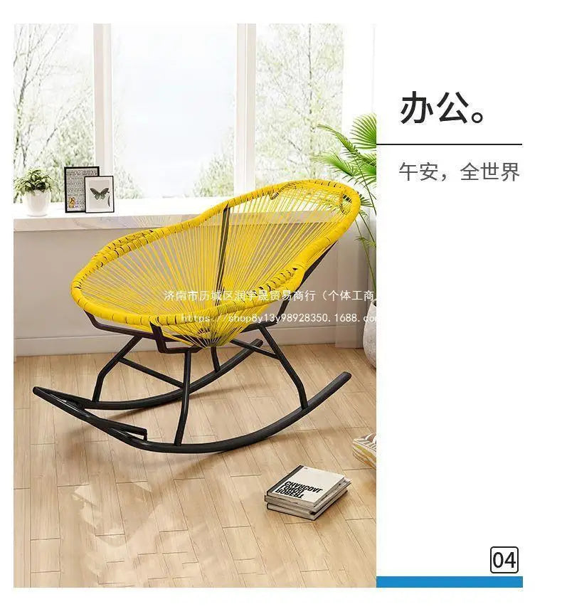 Outdoor courtyard rainbow rocking chair household balcony rattan chair casual nap rocking recliner bold thickened rattan art bed