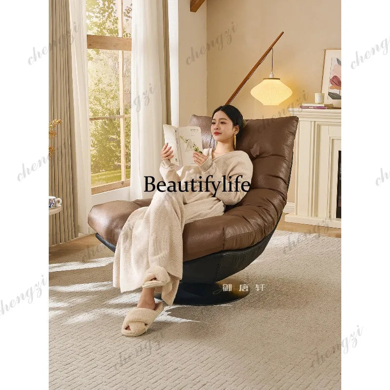 Italian minimalist sofa chair single leather art rotating leisure chair living room high-end single chair