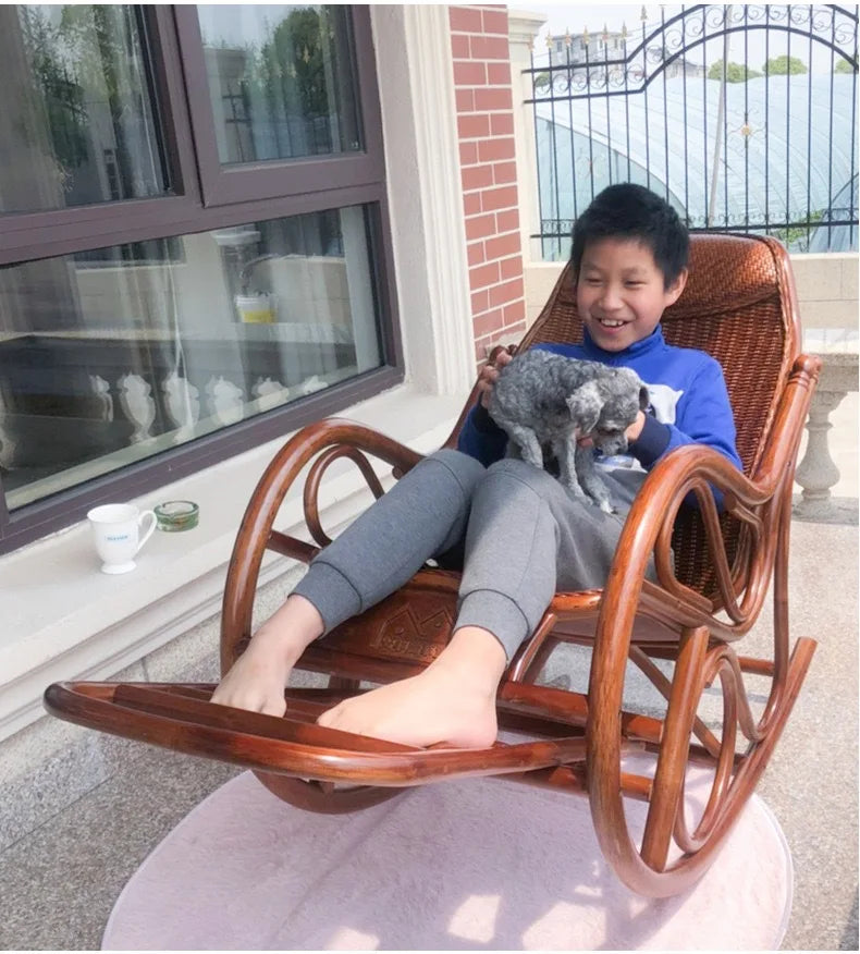 Rattan rocking chair Adult leisure recliner Natural rattan Xiao real rattan free chair Elderly solid wood new Chinese rocking ch