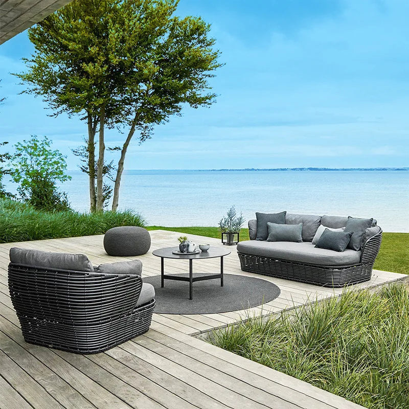 Outdoor faux rattan woven sofa combination, courtyard garden, waterproof and sunproof outdoor balcony lounge bed rattan chair fu