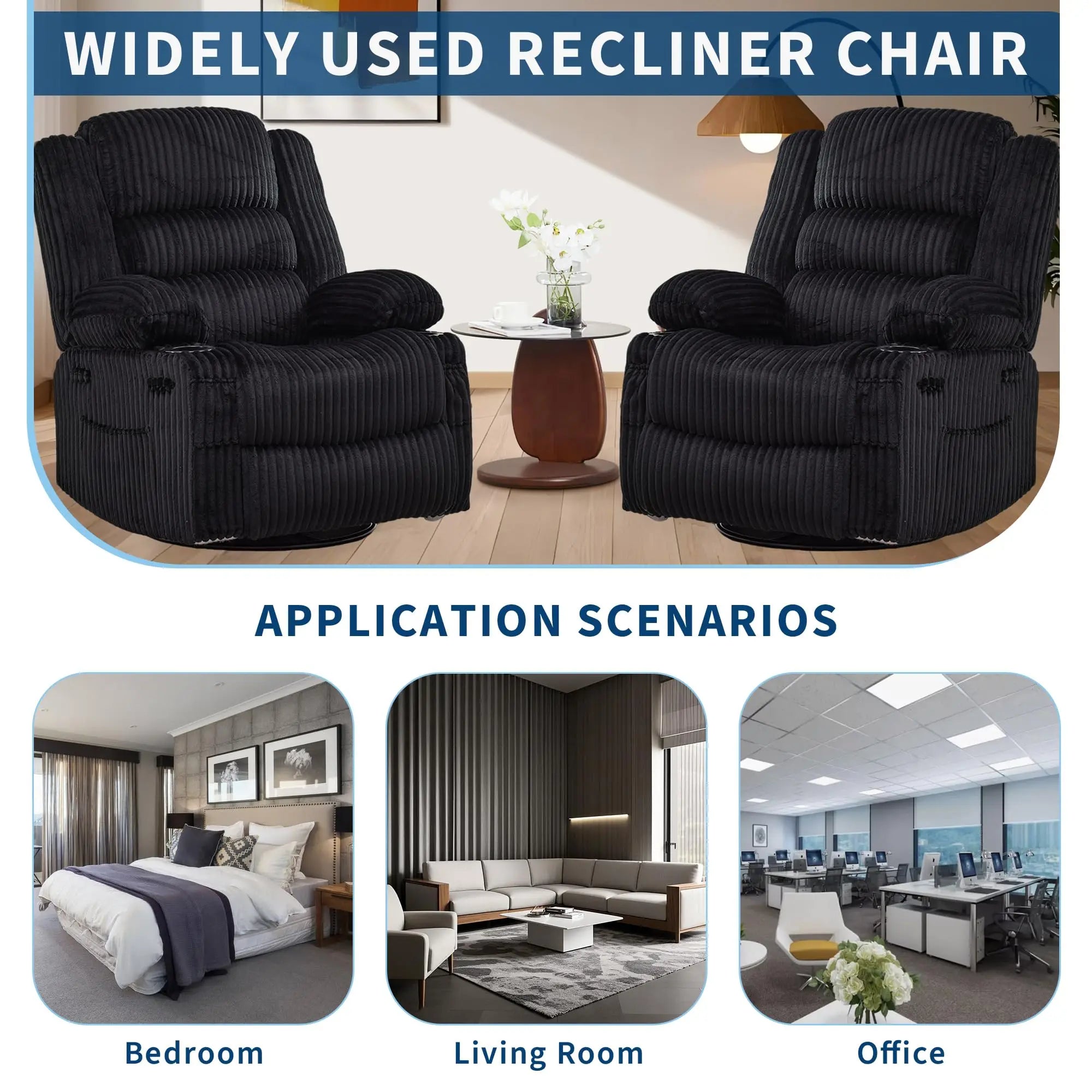 Jumbo Corduroy Rocking Recliner Chair With Cup Holder Swivel Glider Upholstered Deep Seat Lazy Boy Nursery Chair For Living Room