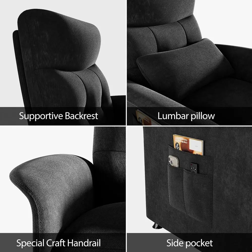 Recliner Chair for Adults with Heat amp Massage Soft Fabric Electric Reclining Sofa with Remote Control, 3 Side Pockets, 180 La
