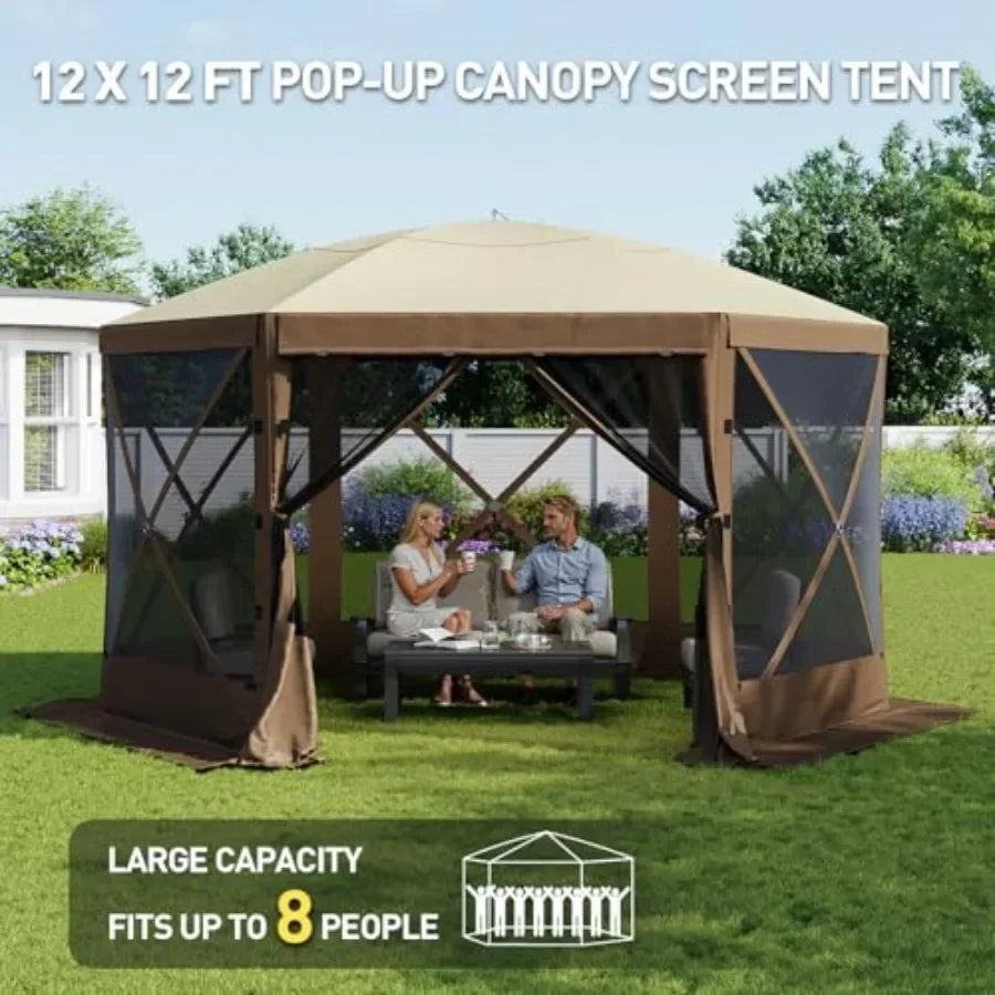 Pop Up  Tent 6-Sided Pop-up Gazebo Sn Tent with Mesh Windows Outdoor  Shelter Tent with Carrying Bag Large Shade Tents for Camp
