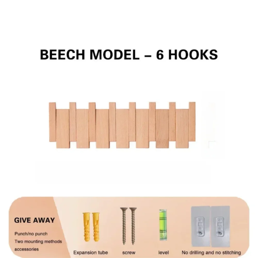 New Wall Mounted Wood Coat Racks High Quality with 8 Hooks Piano Key Shaped Hats Organizer Durable Art Clothes Hook Keys
