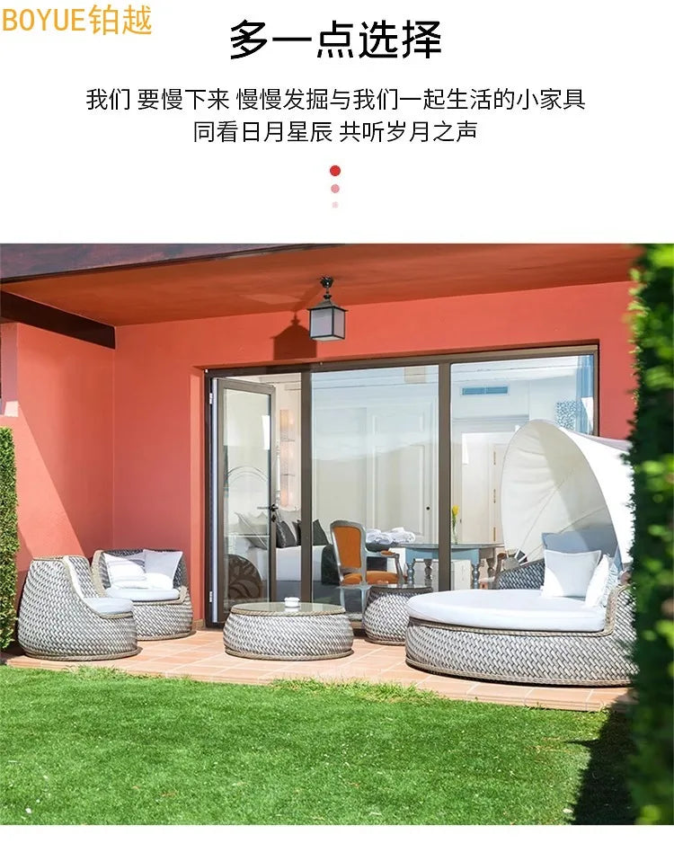 Nordic outdoor double rattan sofa art living room balcony rattan chair waterproof sunscreen courtyard casual