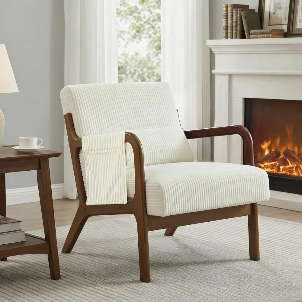 Mid Century Modern Accent Chair with Side Pocket and Lumbar Pillow for Living Spaces