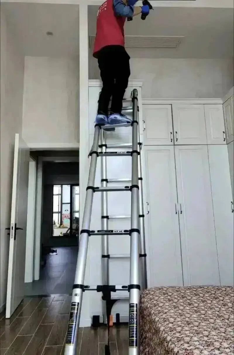 Engineering Multifunctional Aluminum Ladder Step Alloy Stools Home Folding Telescopic Ladder Portable Thick Herringbone Stairs