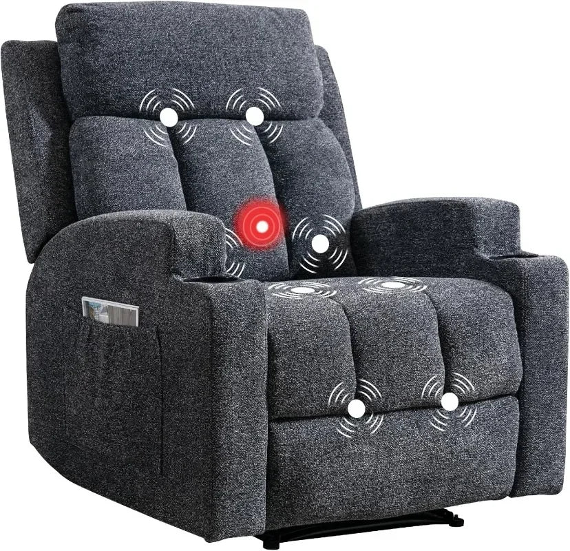 CANMOV Manual Recliner Chair with Massage and Heat,Breathable Leather Recliner Chair with Armrest and Backrest