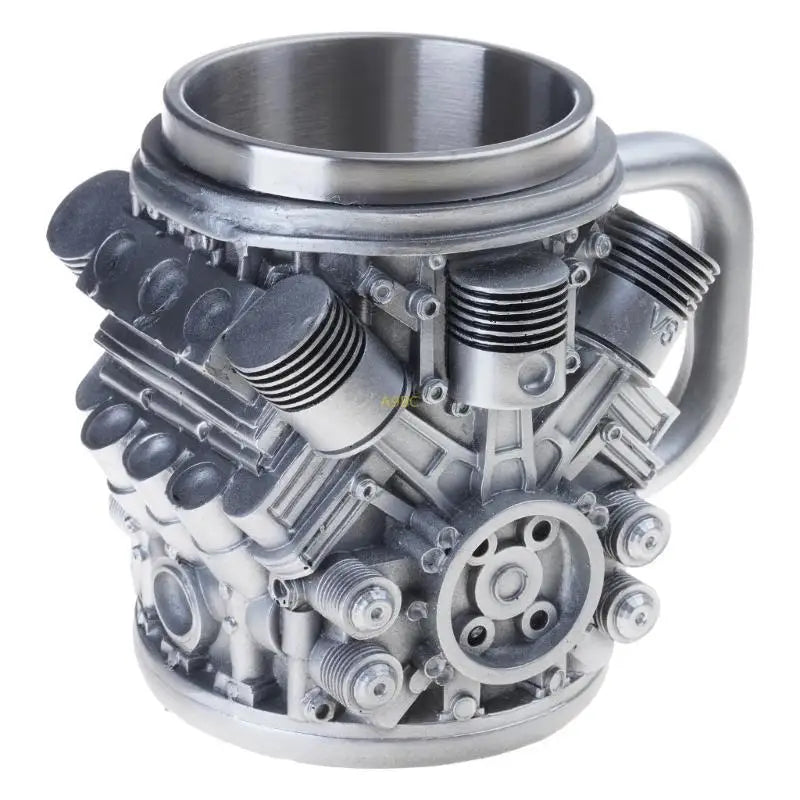 Heat Resistant Stainless Steel Lined Resin Beer Coffee Mug Mechanical Theme Insulated Water Cup for Car Enthusiasts