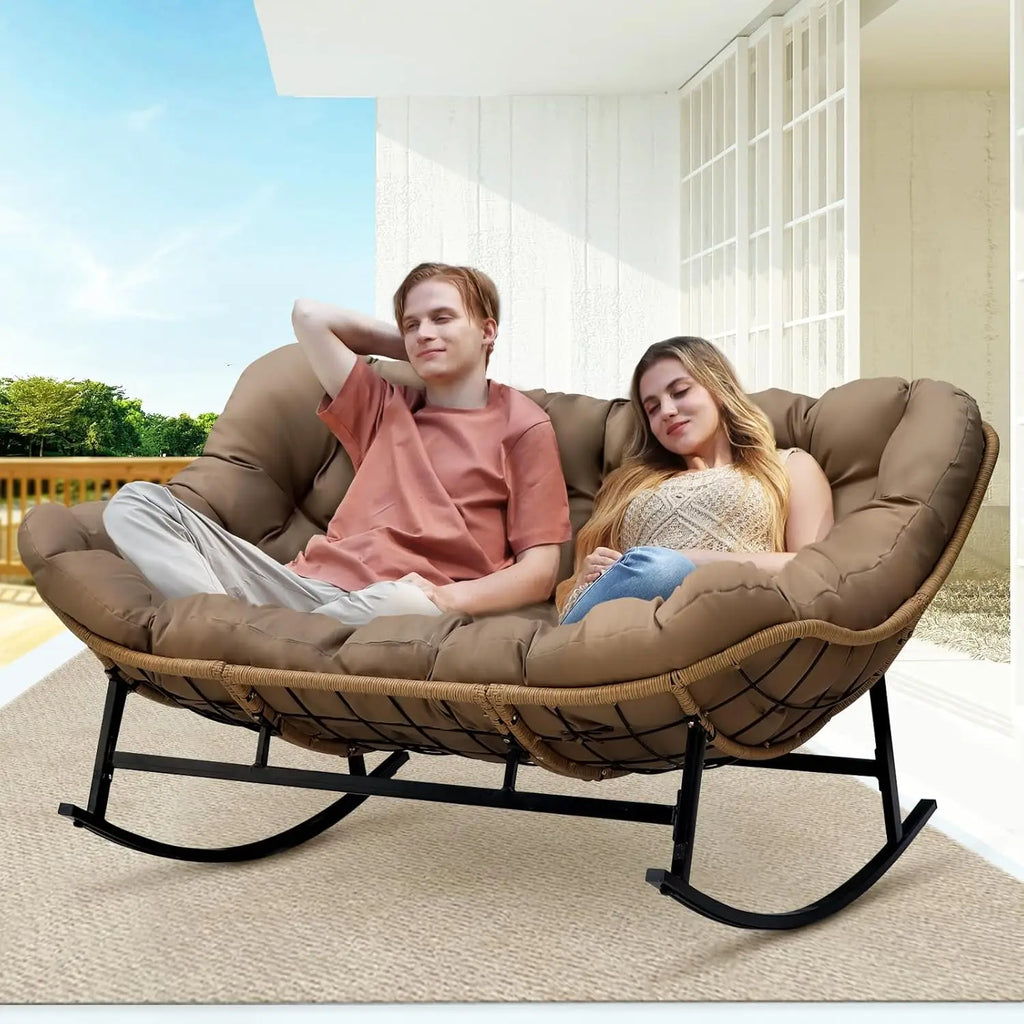 #Double Wide Rocking Chair with Cushion, Oversized Rattan Rocking Egg Chair Outdoor for 2, Extra Large 700, Customized
