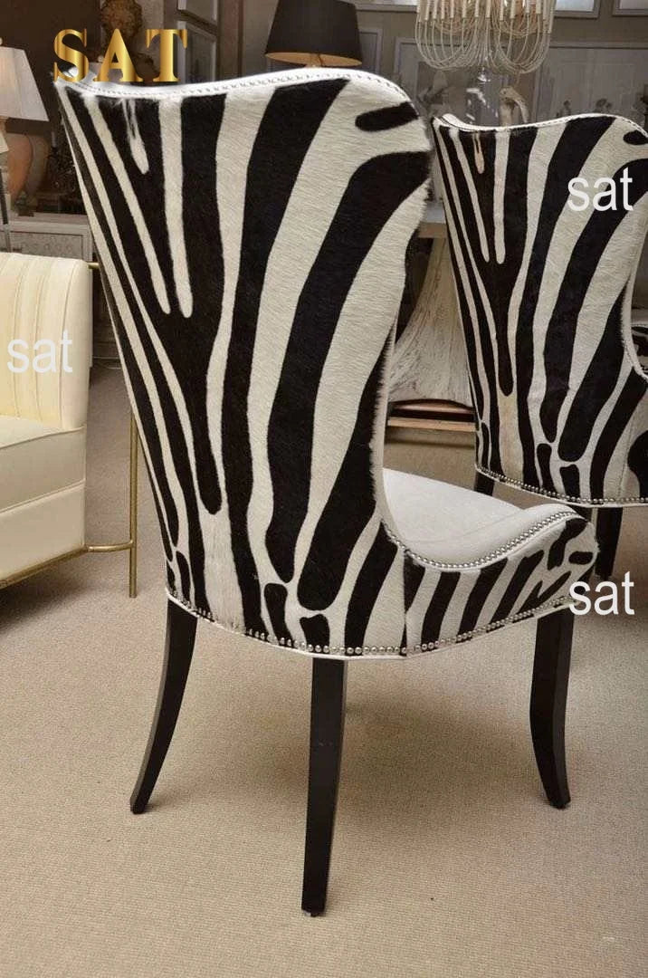High Quality French Vintage Furniture Living Room zebra Genuine Leather Sofa Couch love Seat